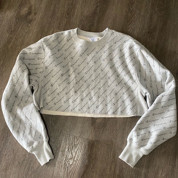 Champion Womens Reverse Weave Cropped All Over Print Script Sweatshirt Small - Picture 3 of 5